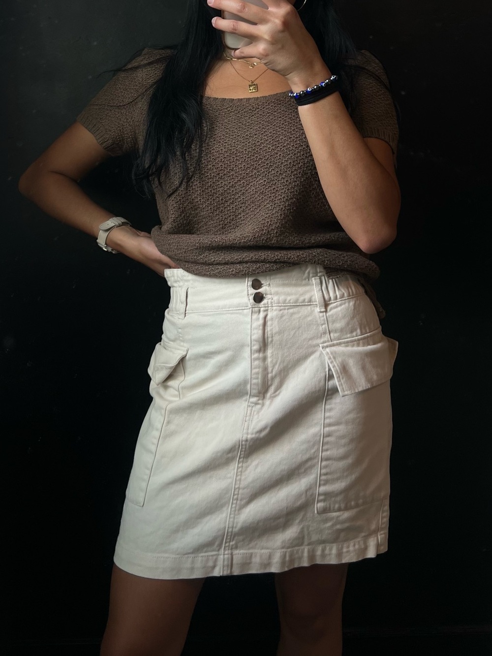 H&M High-Waisted Cream Pencil Skirt